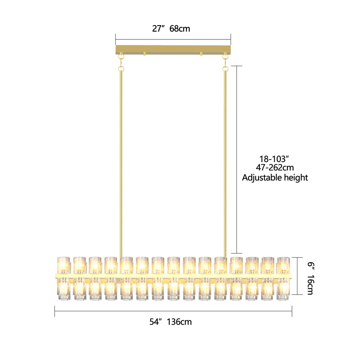 Chandelier Crystal Brass Rectangle Gold 54 In Kitchen Island 60 G4 Bulbs
