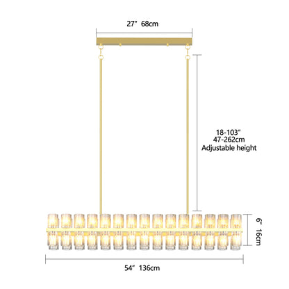 Chandelier Crystal Brass Rectangle Gold 54 In Kitchen Island 60 G4 Bulbs