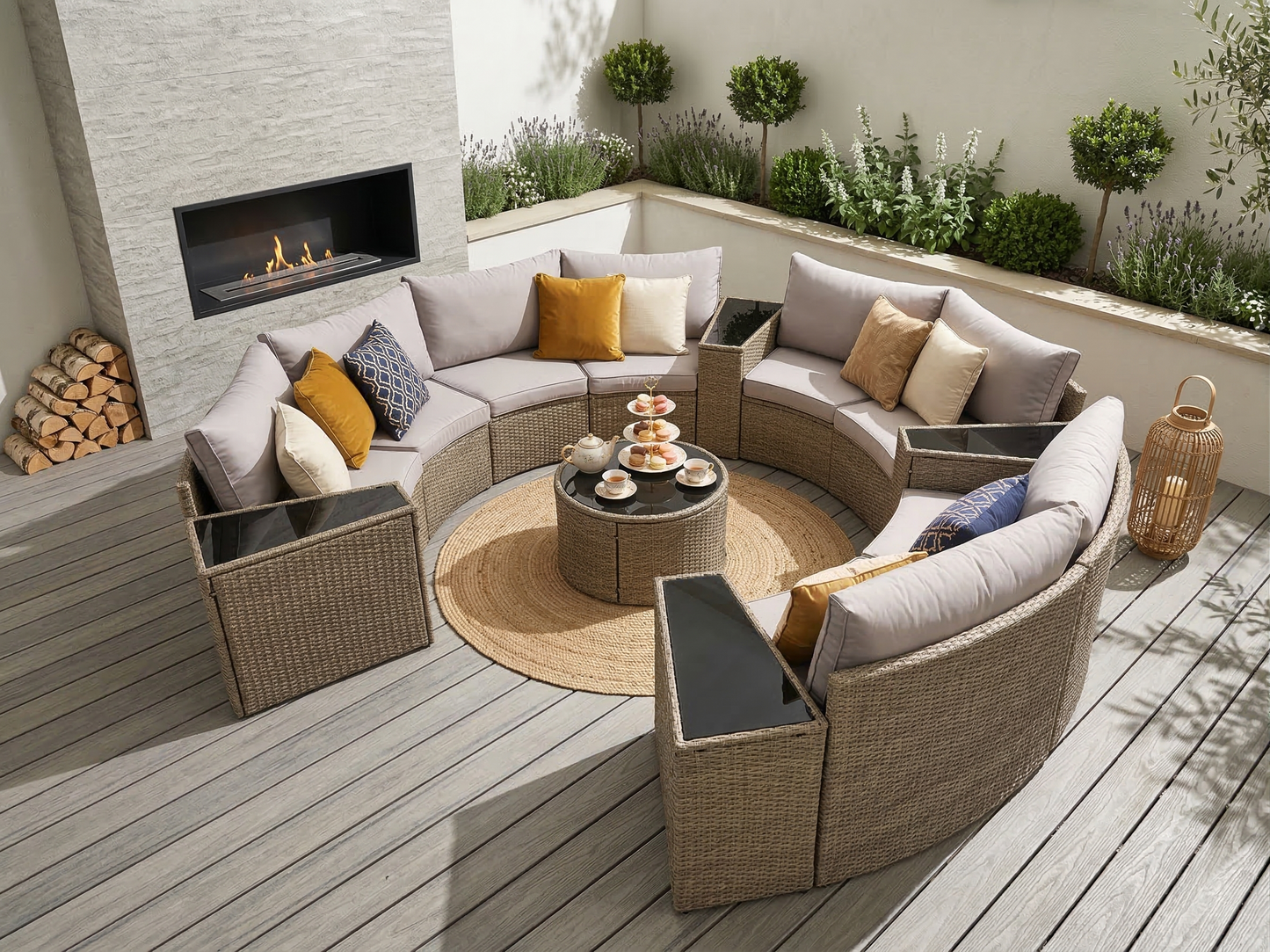 Outdoor Sectional Set PE Rattan Steel Light Gray 13pc