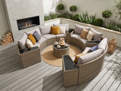 Outdoor Sectional Set PE Rattan Steel Light Gray 13pc