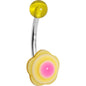Pale Yellow and Pink Swirled Flower Belly Ring