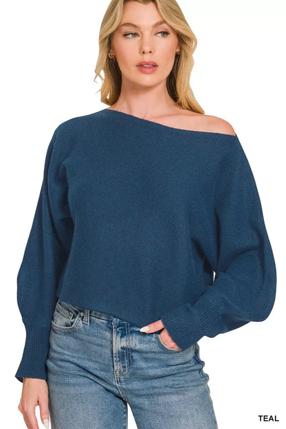 Zenana Boat Neck Balloon Sleeve Sweater
