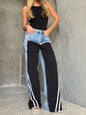 Low Waist Contrast Color Black Panel Wide-leg Jeans