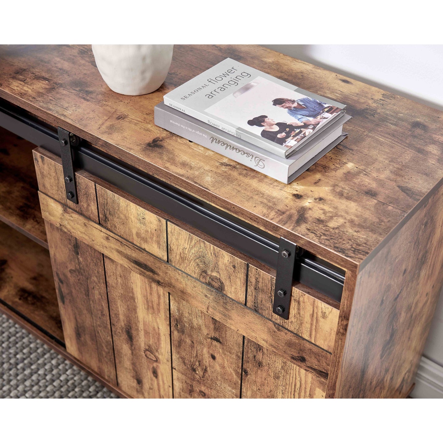 Desk L-shaped Workstation Home Office storage credenza sliding barn door Wood