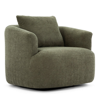 Accent Chair Swivel Barrel Chenille Green 360 Degree Pocket Spring 38 In