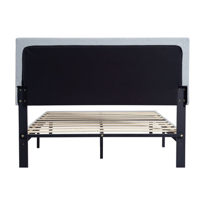 Modern Upholstered Platform Bed Frame With Button Tufted Fabric Headboard