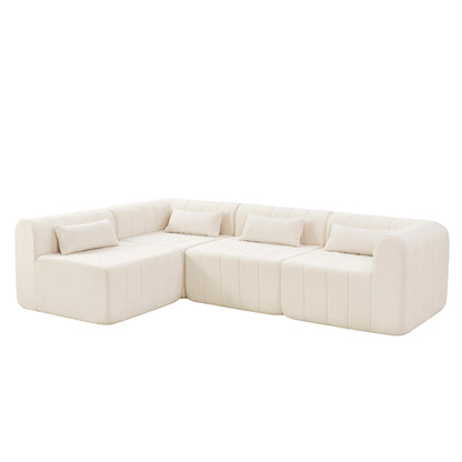 Sectional Sofa Modular Polyester Beige 4 Seat 145 In No Assembly