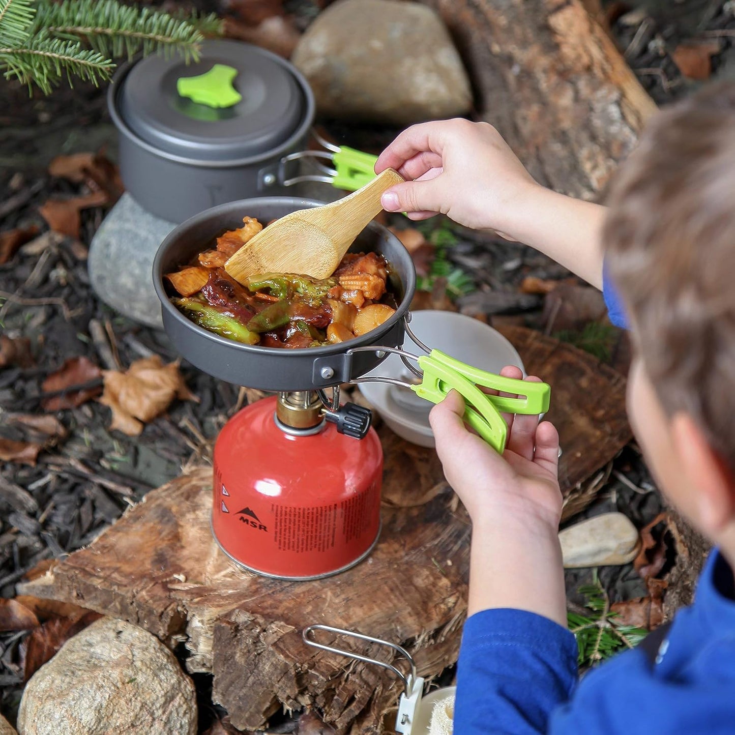MalloMe Camping Cookware Mess Kit with Backpack Stove - Camping Cooking Set - Camping Pot and Pans Backpacking Gear- Hiking Stove/Backpacking Stove - Camp Accessories Equipment