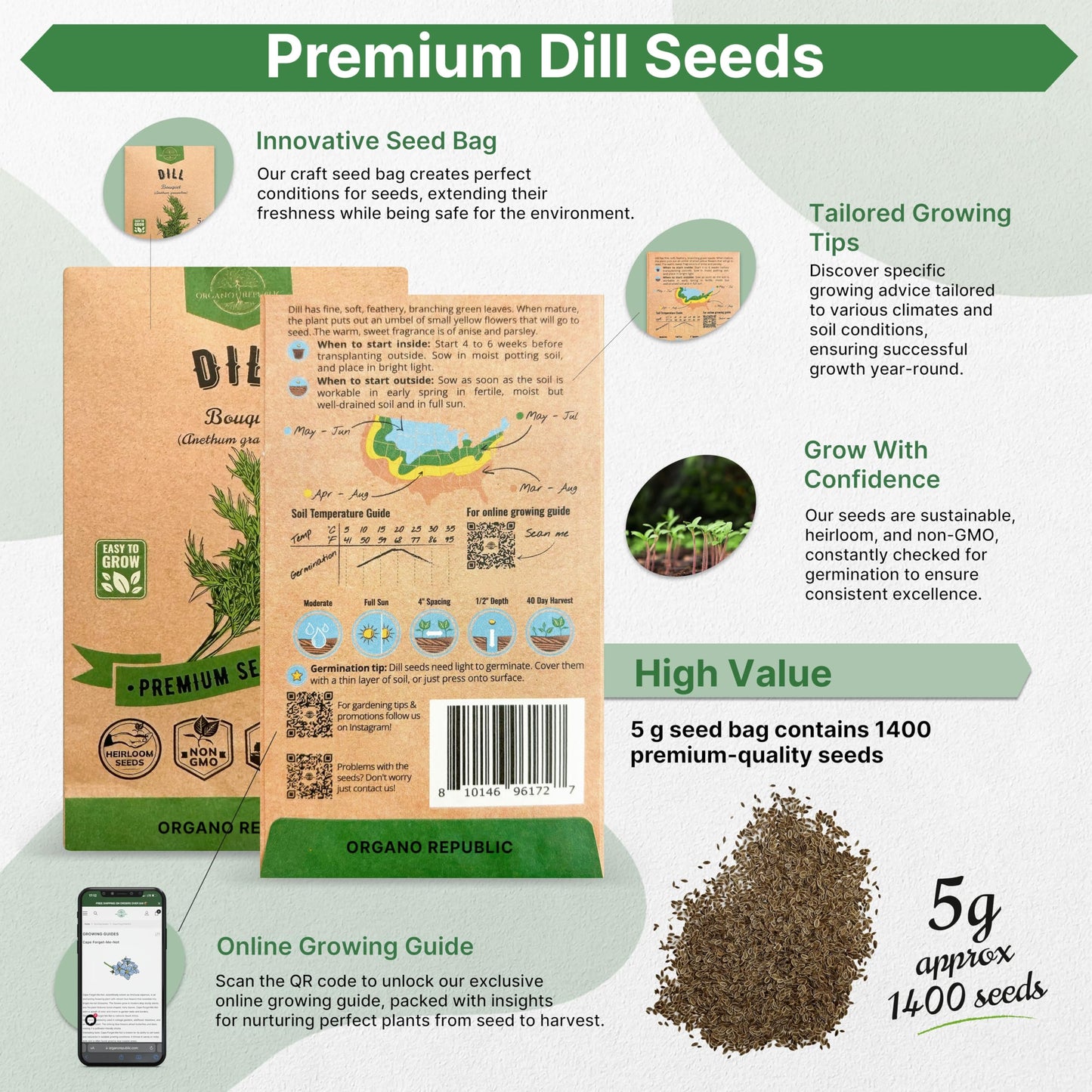 White Yarrow Seeds Pack 0.25 G - Over 2000 Non-GMO Heirloom Yarrow Seeds for Planting Herbs in Individual Seed Packet, Herbs Seeds for Planting Home Garden Indoor & Outdoor Gardening