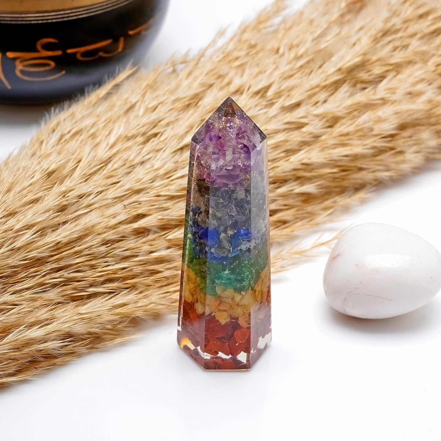 Labradorite Crystal Orgonite Tower - for Throat Chakra | Promotes Inner Reflection, Emotional Growth & Increased Focus (7 Chakra)