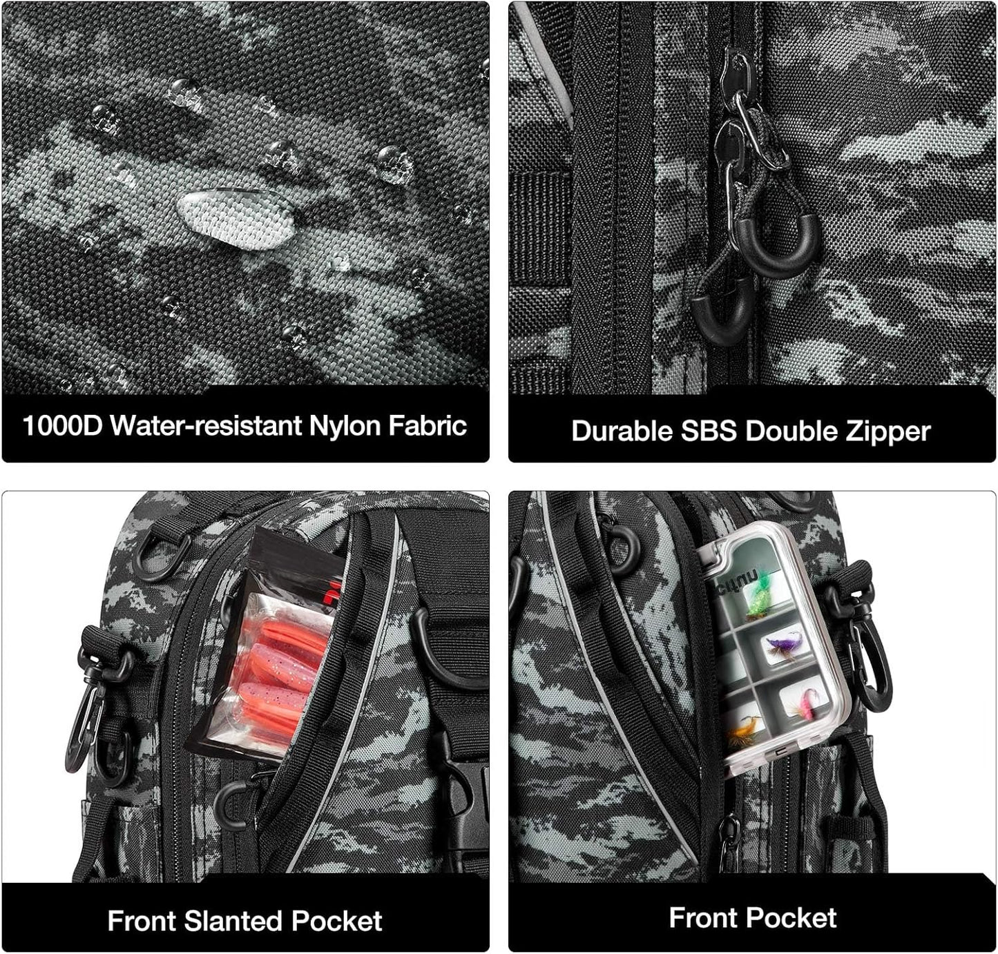 Piscifun Fishing Backpack with Rod Holder, Lightweight Sling Bag Storge Gear and Equipment