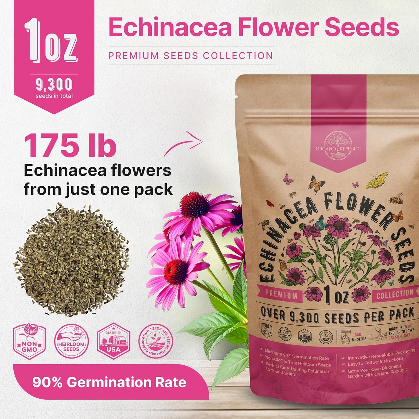 Marigold Seeds Pack 1 oz - Over 9,250 Non-GMO Heirloom Marigold Seeds for Planting Indoor & Outdoor Gardening, Flower Seed for Planting Home and Garden, Flowers Seed in Individual Packet