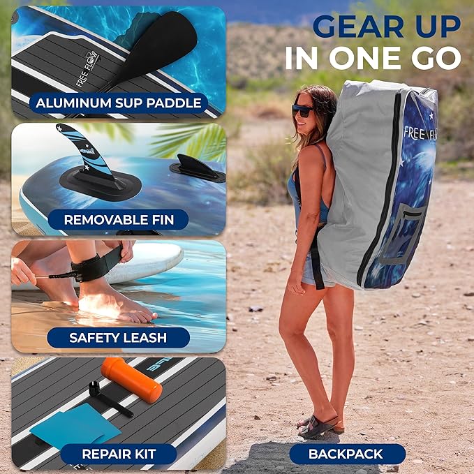 SereneLife Inflatable Stand Up Paddle Board with Premium SUP Accessories – Wide Stable Design with Non-Slip EVA Deck Pad for Adults and Youth of All Skill Levels, 350 lbs Capacity