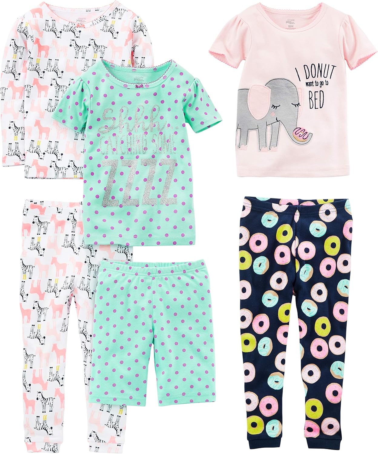 Girls Cotton Pajama Set 6-Piece - Snug Fit PJ Pack for Babies Toddlers
