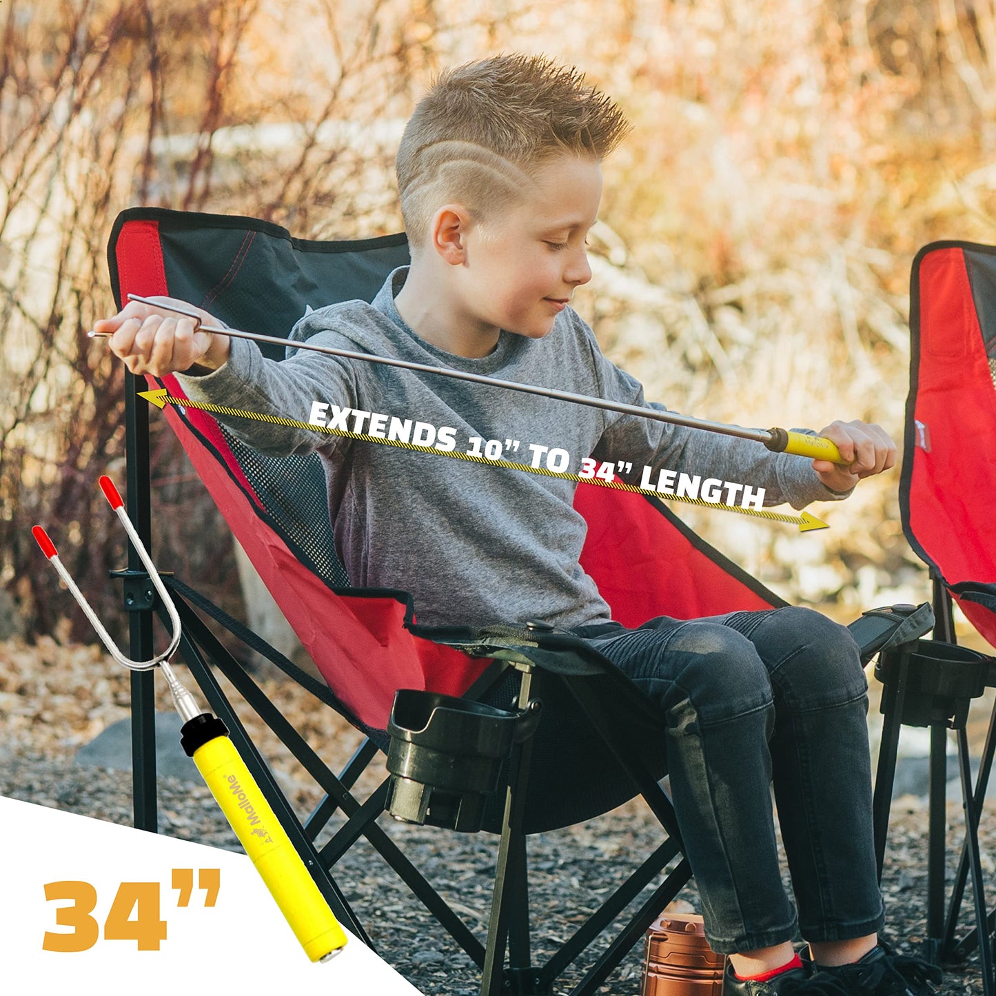 MalloMe Smores Sticks for Fire Pit -Rotating 34 inch Marshmallow Roasting Sticks Smores Kit Outdoor -Accessories for Campfire- Smore Skewers Hot Dog Fork, Camping Essentials Bonfire Gear Long (6 Pack)