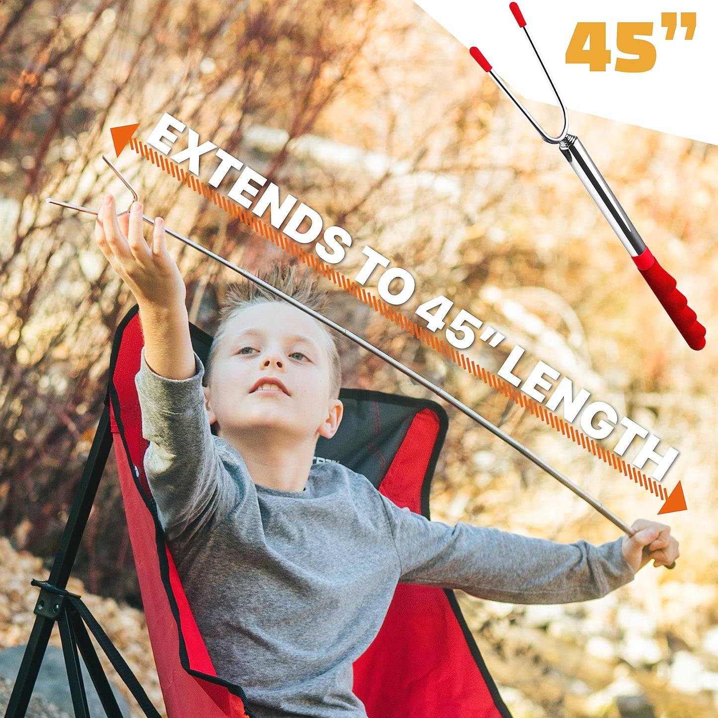 MalloMe Smores Sticks for Fire Pit 45 inch Extra Long - Marshmallow Roasting Sticks Smores Kit -Smore Skewers Hot Dog Fork Campfire Cooking Equipment, Camping Essentials, Outdoor Accessories (4 Pack)