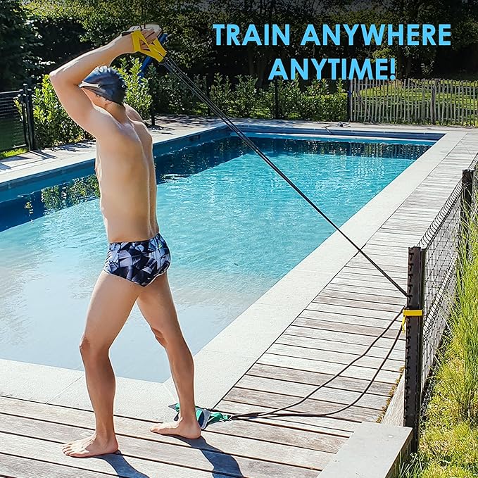 Swimming Resistance Band with Hand Paddles, Stretch Cord, Fitness Bands for Swimming, Training Equipment, Arm Strength Exercise, Powercord - Including Exercises - Medium Green