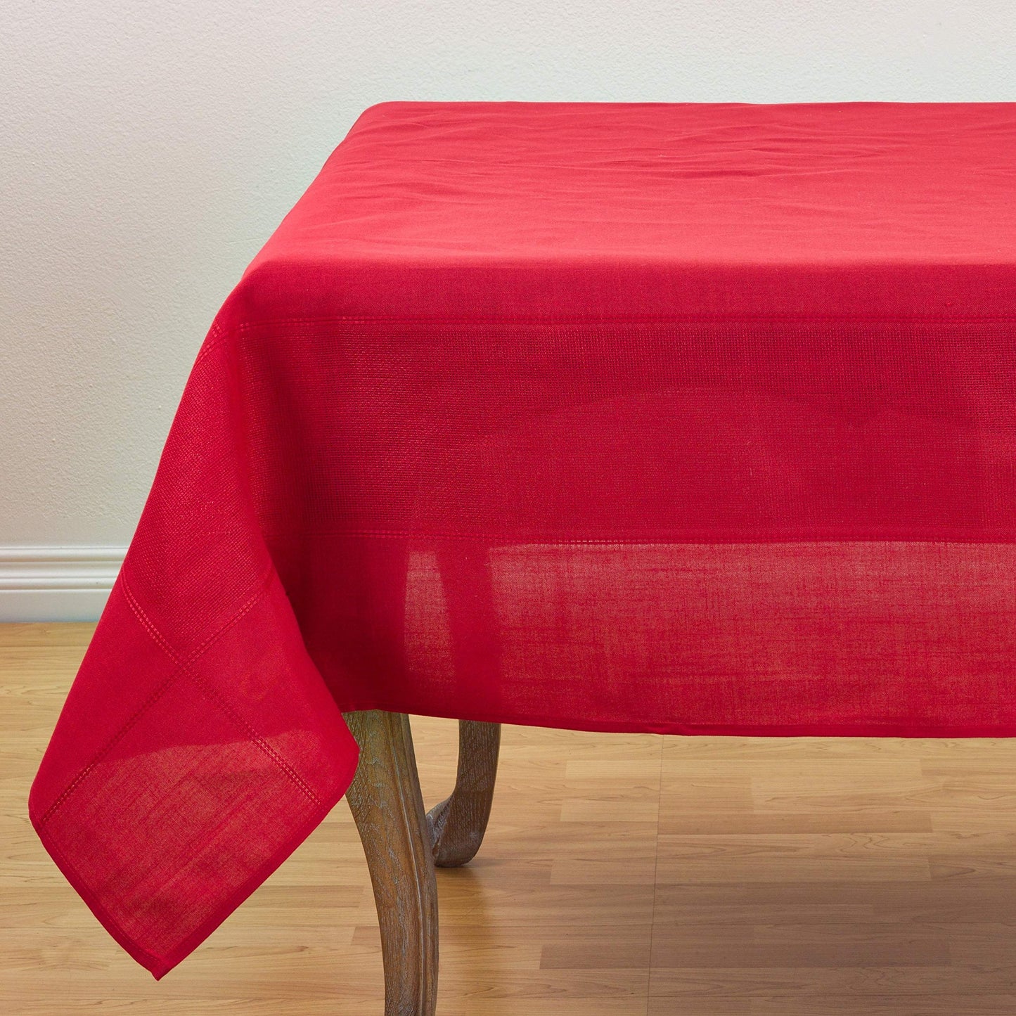 Fennco Styles Holiday Drawn Work Thread Design Tablecloth - 2 Colors (Red, 72"x126" Tablecloth)