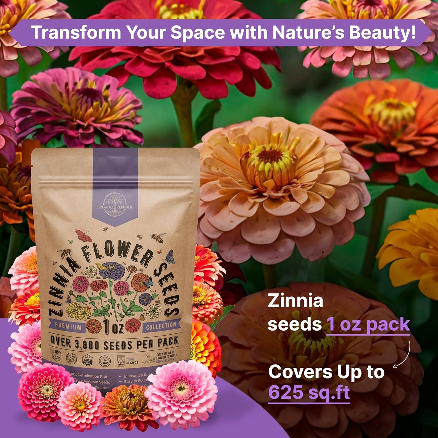 Marigold Seeds Pack 1 oz - Over 9,250 Non-GMO Heirloom Marigold Seeds for Planting Indoor & Outdoor Gardening, Flower Seed for Planting Home and Garden, Flowers Seed in Individual Packet