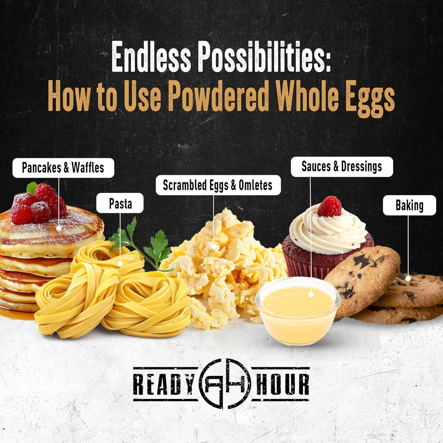 Ready Hour Whole Egg Powder #10 Can (78 Servings), Powdered, Freeze-Dried Eggs, Emergency, Emergency Scrambled, 10-Year Shelf Life, Non-Perishable, Long-Term Storage Food