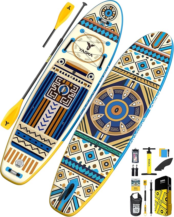 YASKA Inflatable Stand Up Paddle Board - 11ft Extra Wide Paddleboard with Premium SUP Board Accessories,Camera Mount,Non-Slip EVA Deck,5 Handles,Youth/Adult