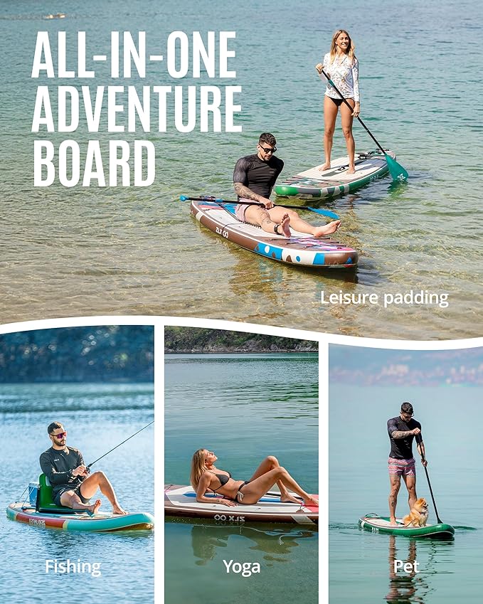 ZLX Inflatable Stand Up Paddle Board, 10'6" SUP Non-Slip Stable Deck Pad, Unique Center Fin, Premium Accessories, Portable Paddleboard for Adults, Beginners, All Skill Levels