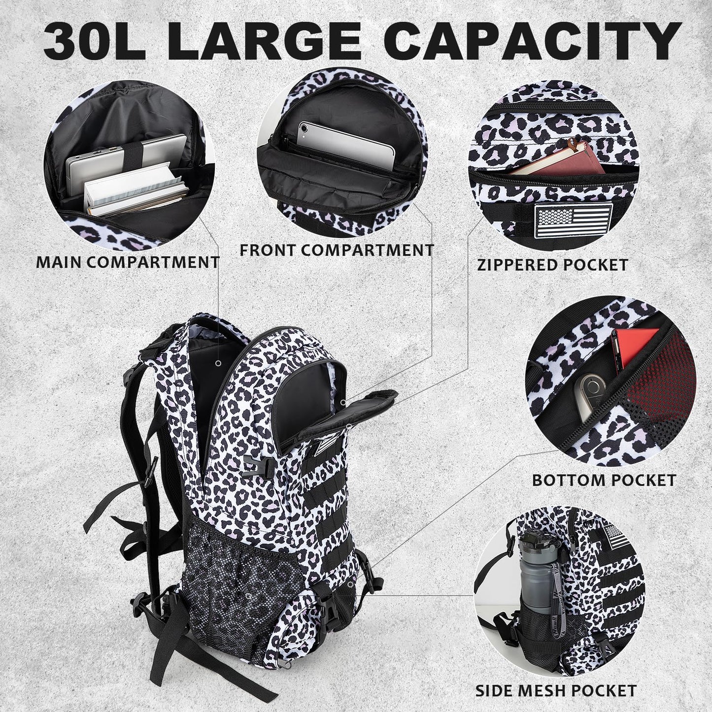 Jueachy Tactical Backpack for Men Hiking Day Pack Molle Military Rucksack Waterproof 30L EDC Bag with USA Flag Patch