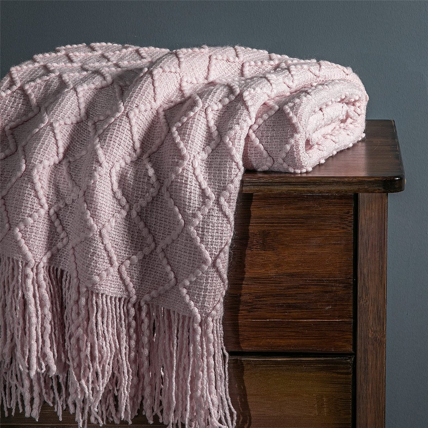 Fennco Styles Modern Textured Weave Knit Throw with Fringe 50" W x 60" L - Chevron Throw Blanket for Sofa, Couch, Living Room, Bedroom Décor