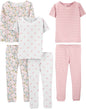 Girls Cotton Pajama Set 6-Piece - Snug Fit PJ Pack for Babies Toddlers