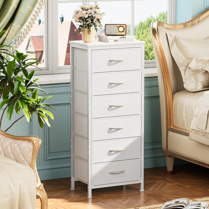 Huuger 43.3" 6 Drawer Fabric Dresser White Metal Frame Bedroom Storage