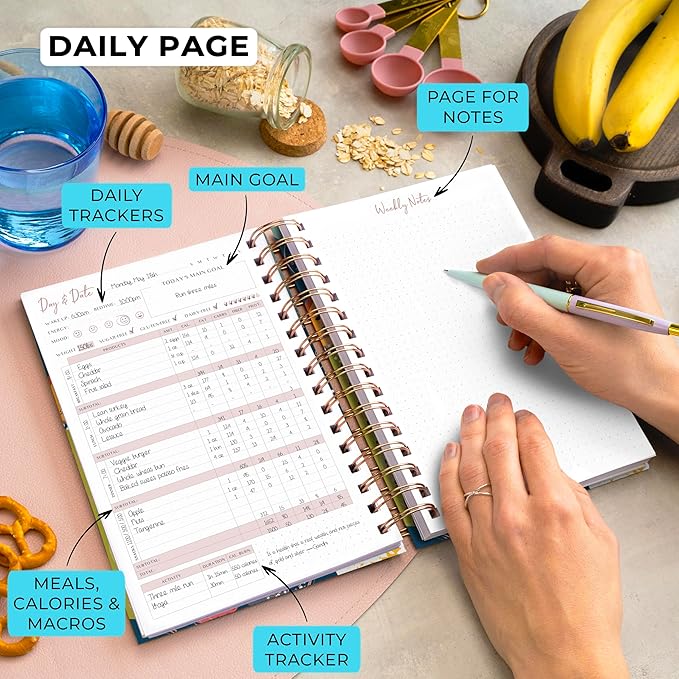 PLANBERRY Food Journal Premium – Nutrition Planner – Diet & Calorie Tracker – Meal & Exercise Diary – Weight Loss Journal (Fresh Multifruit)
