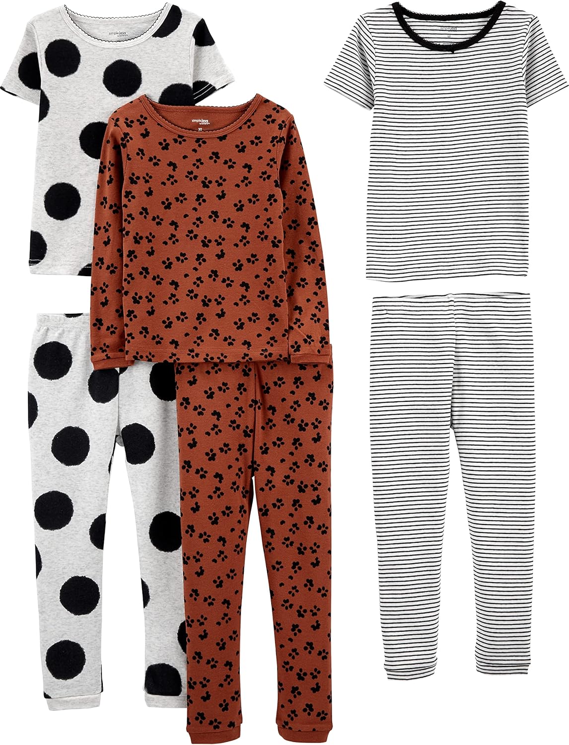 Girls Cotton Pajama Set 6-Piece - Snug Fit PJ Pack for Babies Toddlers