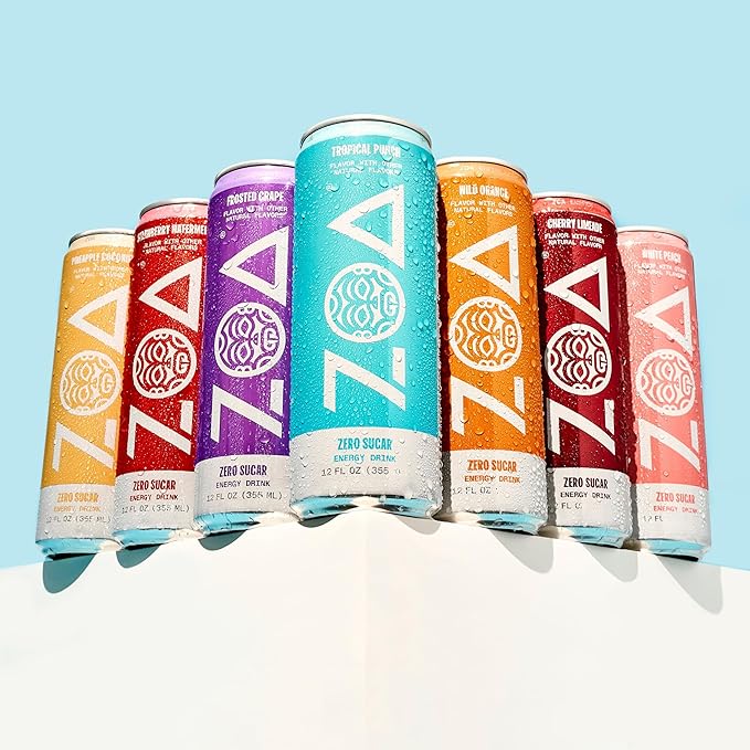 ZOA Zero Sugar Energy Drinks, Cherry Limeade - Sugar Free with Electrolytes, Healthy Vitamin C, Amino Acids, Essential B-Vitamins, and Caffeine from Green Tea - 12 Fl Oz (12-Pack)