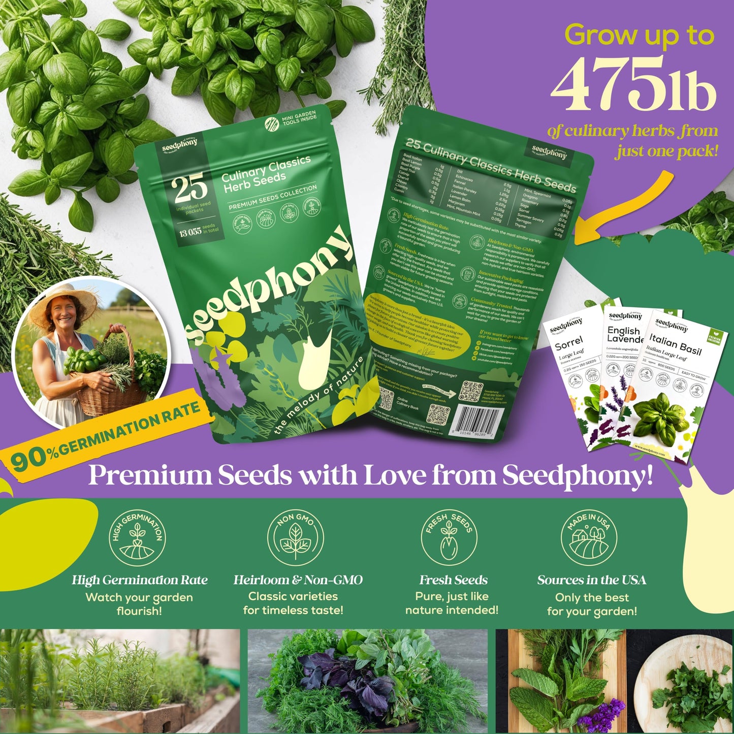 35 Medicinal & Tea Herb Seeds Variety Pack - 16,285+ Non-GMO Heirloom Herbs Seeds for Planting Indoor & Outdoor: Lavender, Rosemary, Echinacea, Mint, Catnip, Basil - Gardening Seed Packets