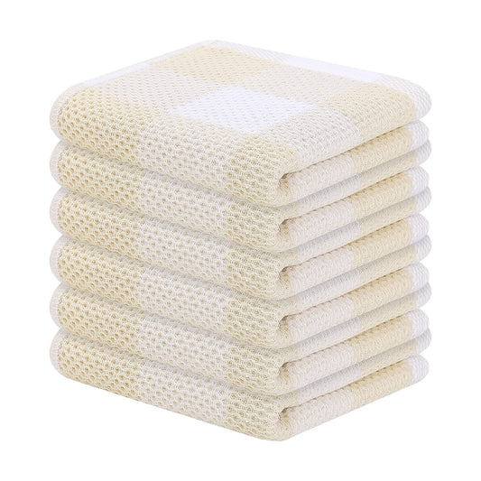 Homaxy Baumwoll-Waffelgewebe Geschirrtücher, kariert, 30x30 cm, Weiß Beige, 6er-Pack