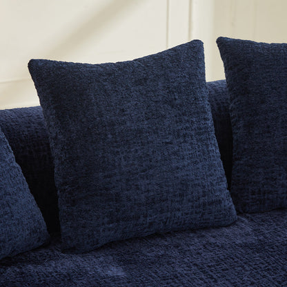 Loveseat Curved Chenille Blue Memory Foam 3 Pillows No Assembly 63.2 In 300 LB