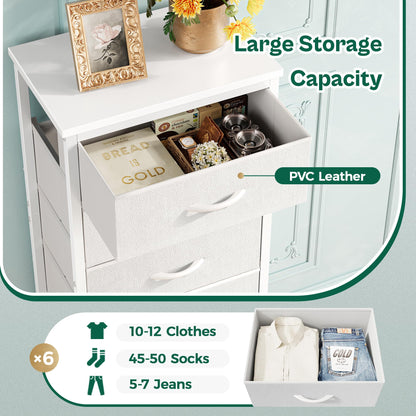 Huuger 43.3" 6 Drawer Fabric Dresser White Metal Frame Bedroom Storage