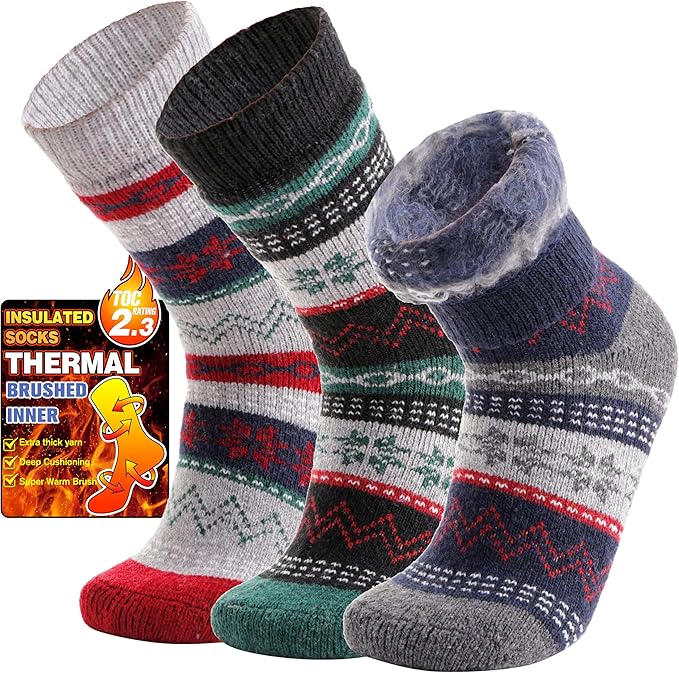 3 Pairs Warm Thermal Socks for Women & Men Winter Ski Thick Boot Insulated Socks for Cold Weather