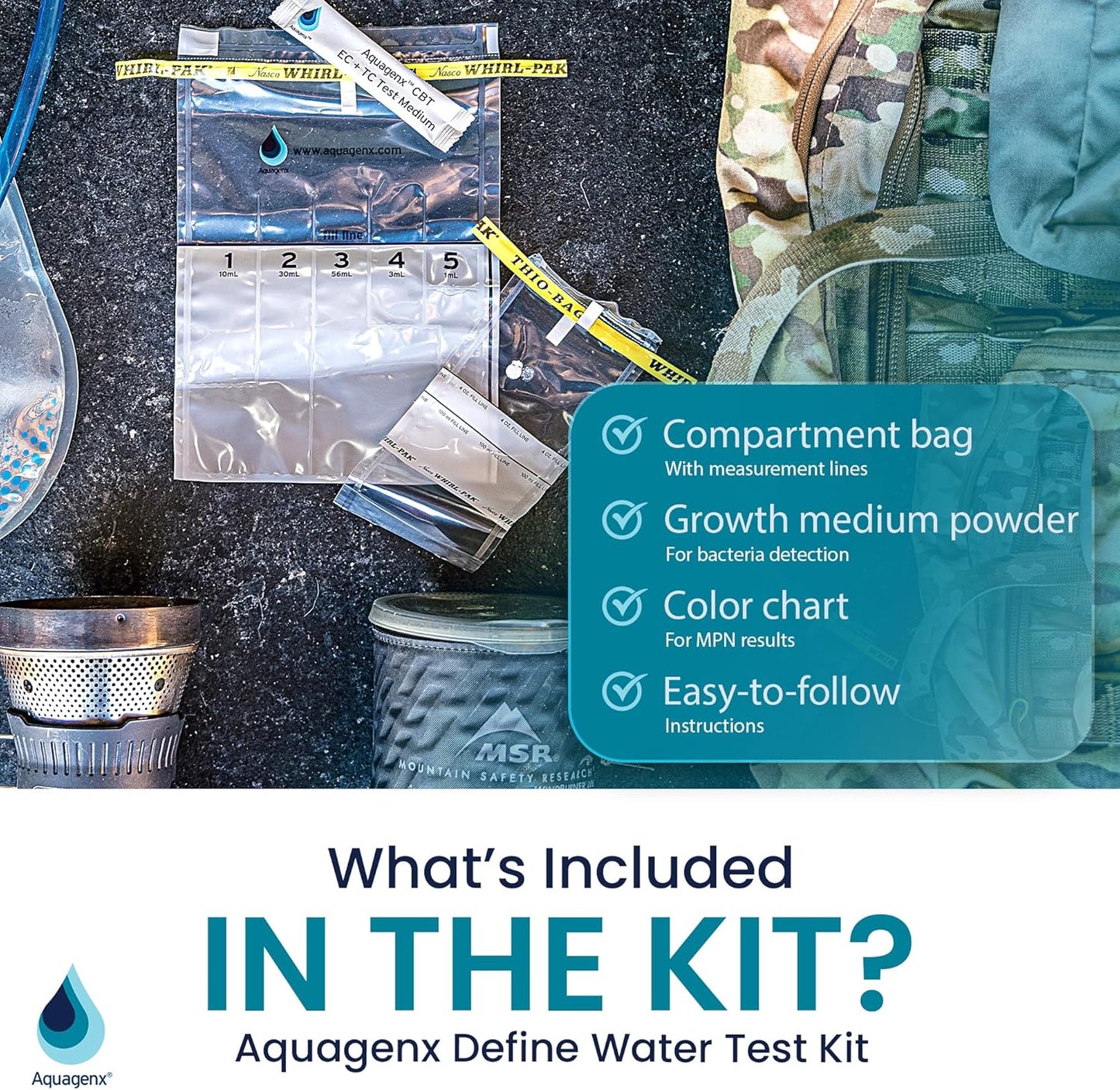 Define Water Test Kit - Detects Most Probable Number of E. coli & Total Coliform - No Lab Required - Home, Well, Tap & Freshwater Testing (2 Pack)