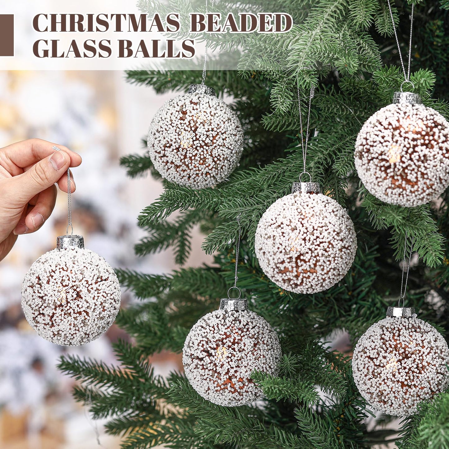 Soulchen 6 Pcs Vintage Metallic Glass Christmas Tree Ornaments 3.15in Brown