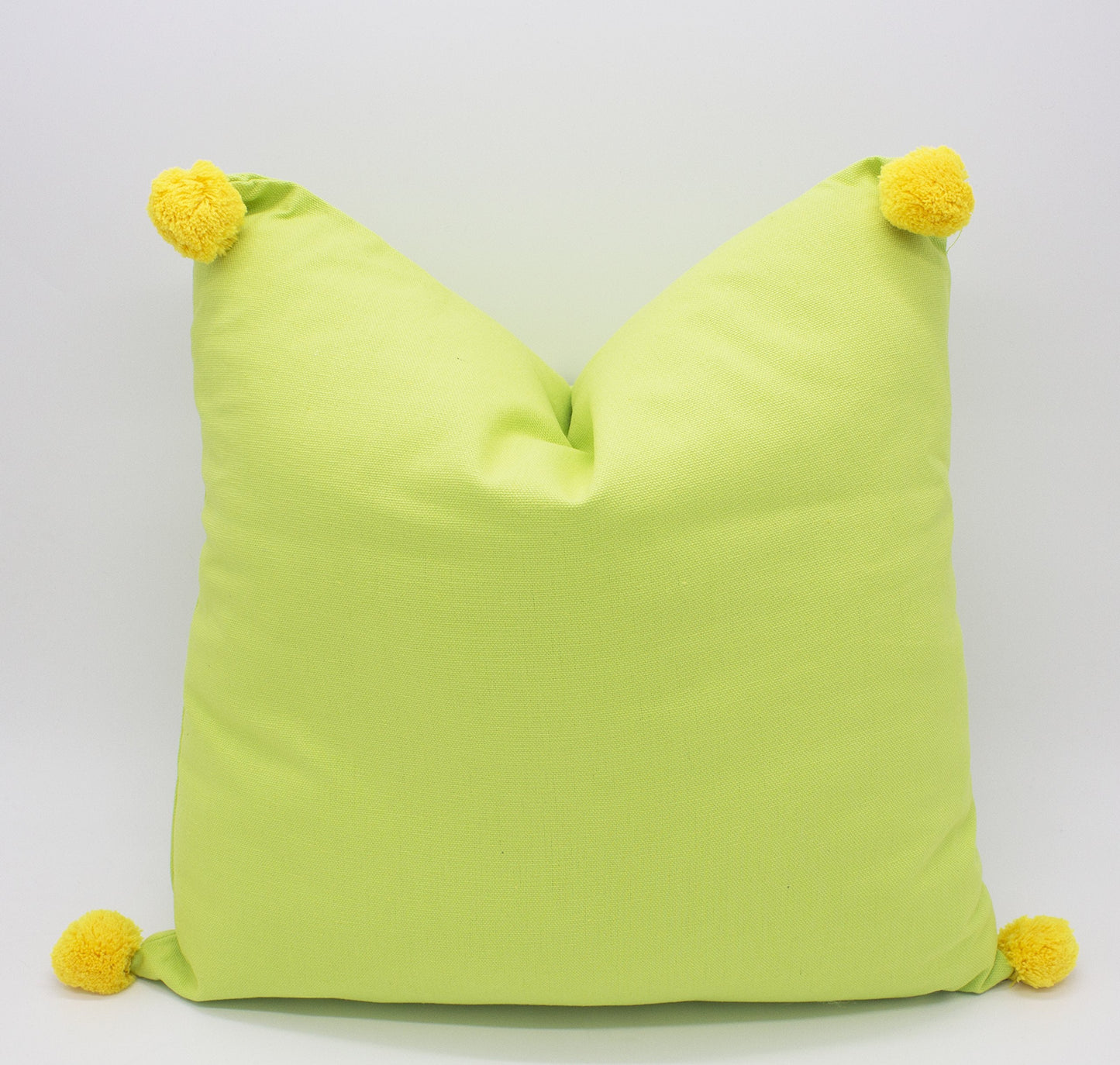 Fennco Styles Decorative Solid Color Pom Pom Cotton Throw Pillow 18" Square (Lime)