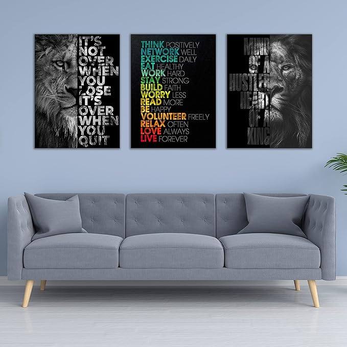 Motivational Canvas Painting Wall Art Execution Grind Hustle Inspirational Wall Art Success Entrepreneur Poster Positive Quotes Wall Poster Framed for Home Office Wall Decor[60''Wx 28''H]