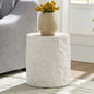 15.75 in Round Fiberglass Side Table, Imitation Stone Design, No Assembly, Beige