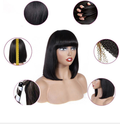 Human Hair Bob Wig Headgear Woven Top Heart Is Natural And Realistic