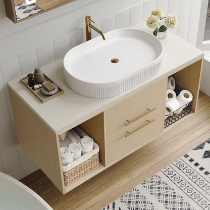 Modern 39.3 Wall-Mounted Bathroom Vanity with Oval Ceramic Sink Floating Vani...