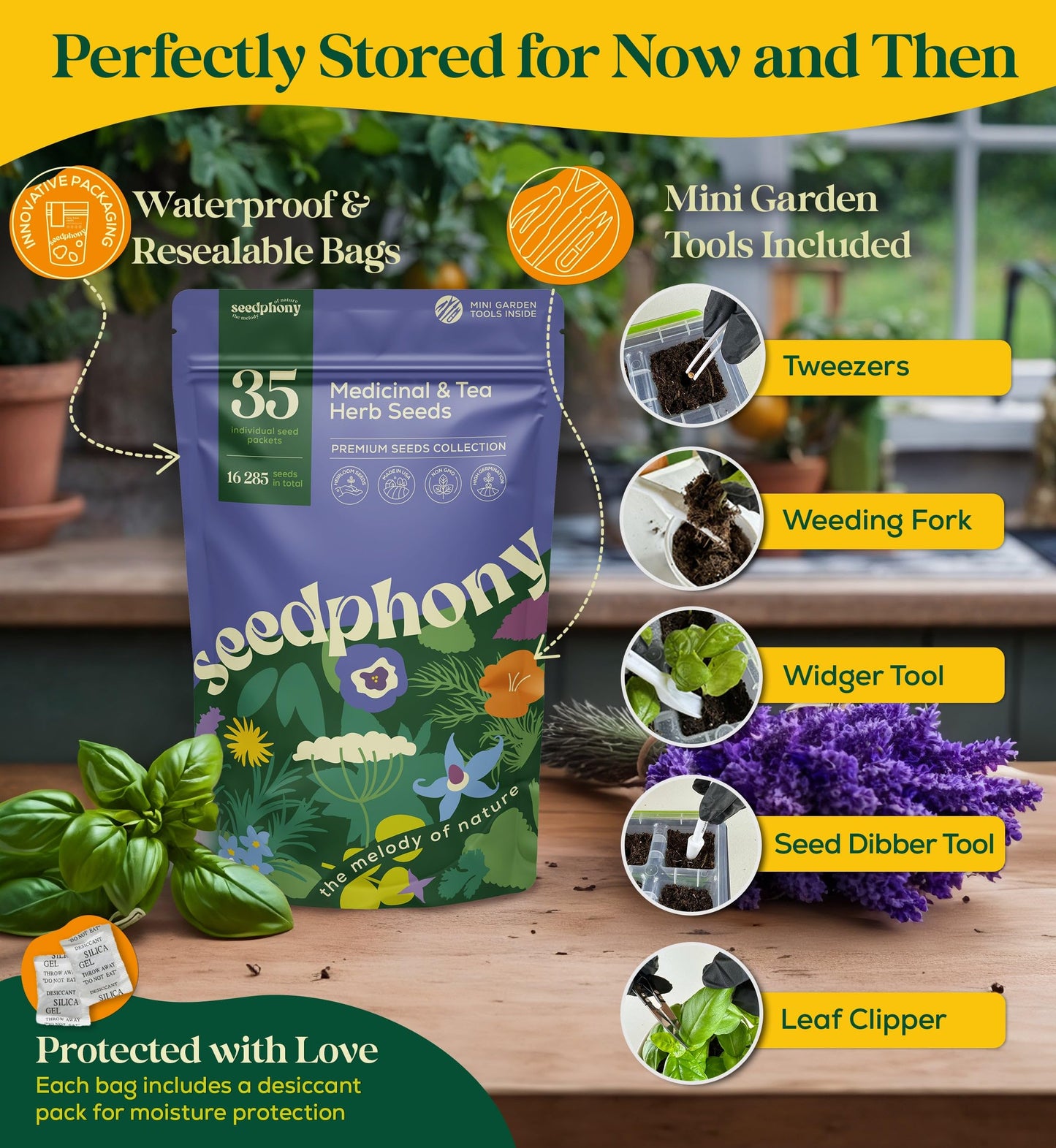 35 Medicinal & Tea Herb Seeds Variety Pack - 16,285+ Non-GMO Heirloom Herbs Seeds for Planting Indoor & Outdoor: Lavender, Rosemary, Echinacea, Mint, Catnip, Basil - Gardening Seed Packets
