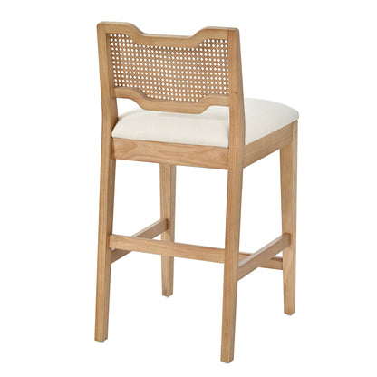 28 in Farmhouse Barstools Set of 2, Upholstered Iron Counter Stools with Rattan Backrest