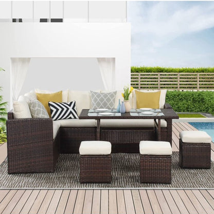 Outdoor Sectional Set PE Rattan 7 Piece Seats 8