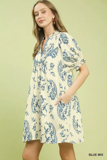 Umgee Mix Paisley Scallop Trim Dress