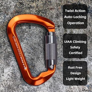 SEPEAK UIAA 30kN Climbing Carabiner Clips, Professional Heavy Duty Twist Locking Carabiners for Climbing,Mountaineering, Rappelling, Camping, Hiking, Swings, Large D Ring Hooks